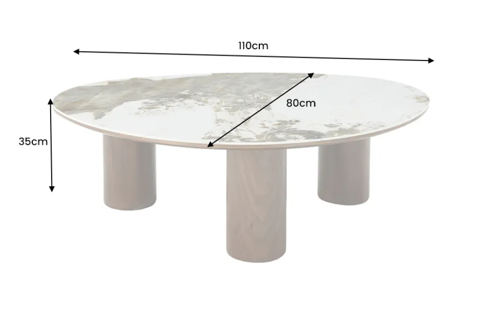 Stilvoller Couchtisch ORGANIKO 110cm weiß braun Walnuss Pandora Keramik