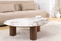 Stilvoller Couchtisch ORGANIKO 110cm weiß braun Walnuss Pandora Keramik