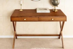 Stilvoller Konsolentisch SECRETARIO 110cm braun Akazie gold mit Schubladen