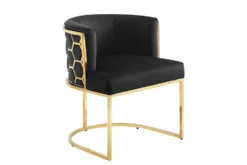 Stilvoller Stuhl ELEGANCE schwarz Samt gold Edelstahl mit Armlehne
