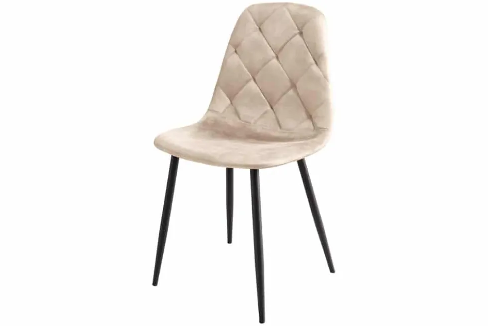 Stilvoller Stuhl GLAMM champagner beige Samt mit Rauten-Steppung schwarz Metall