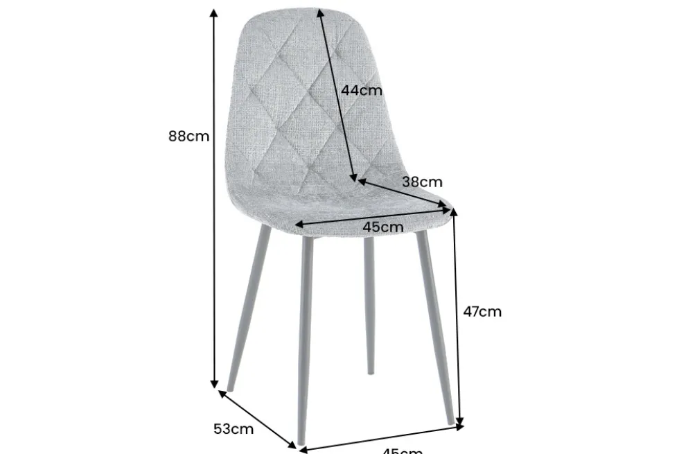 Stilvoller Stuhl GLAMM grau Chenille Cremona mit Rauten-Steppung schwarze Metallbeine