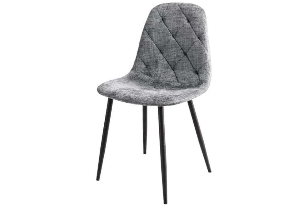 Stilvoller Stuhl GLAMM grau Chenille Cremona mit Rauten-Steppung schwarze Metallbeine