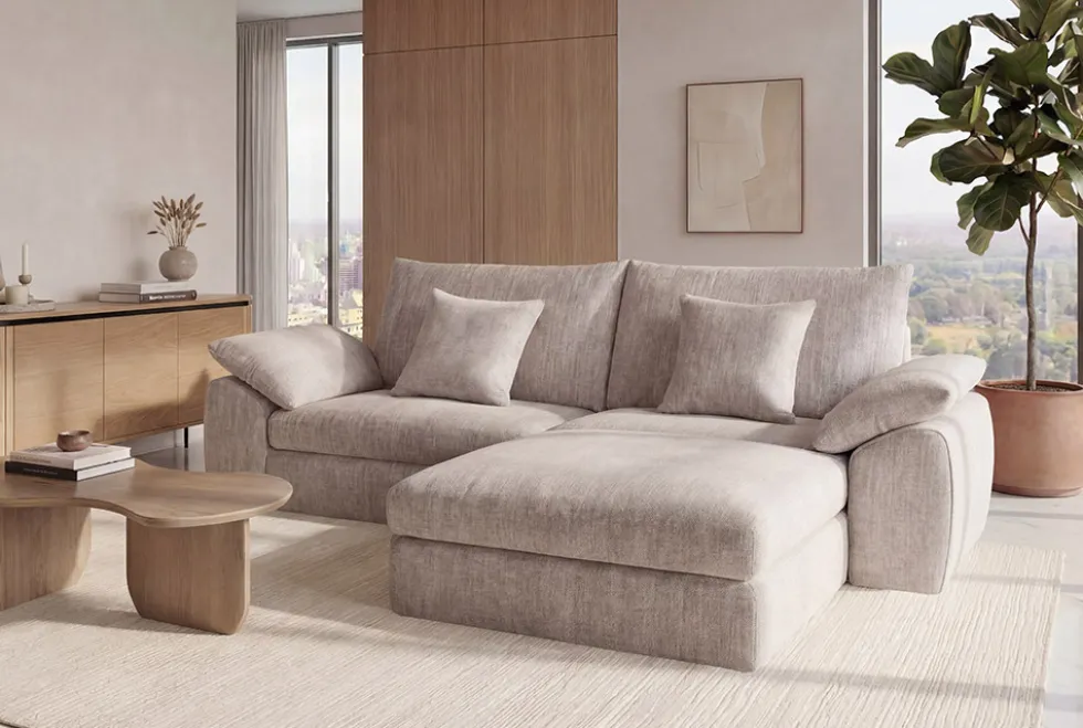 Stilvolles Big Sofa SOHO 260cm beige Chenille 4-Sitzer Couch mit Wellenunterfederung