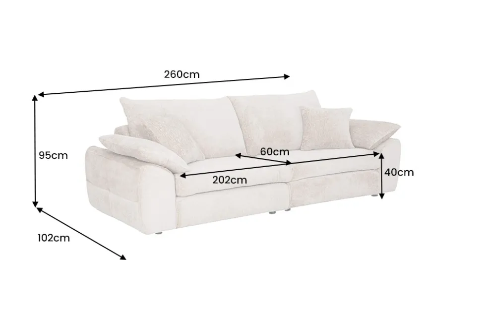 Stilvolles Big Sofa SOHO 260cm beige Chenille 4-Sitzer Couch mit Wellenunterfederung