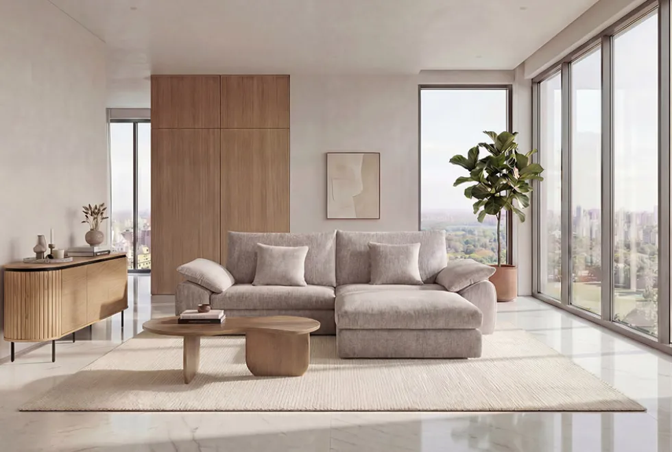 Stilvolles Big Sofa SOHO 260cm beige Chenille 4-Sitzer Couch mit Wellenunterfederung