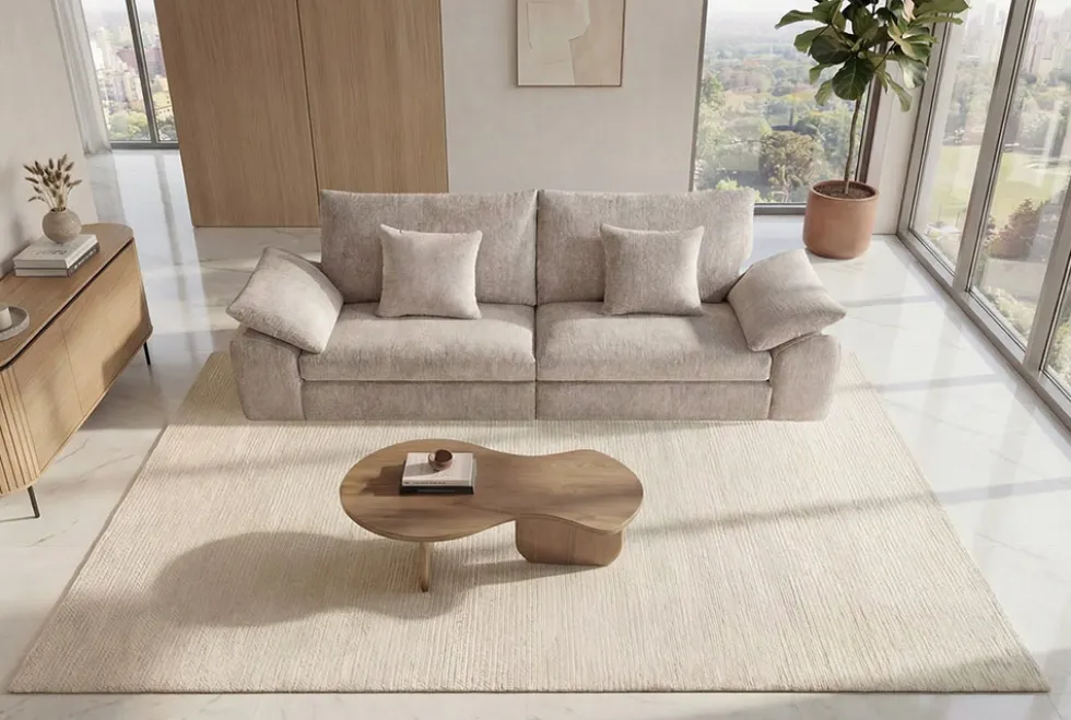 Stilvolles Big Sofa SOHO 260cm beige Chenille 4-Sitzer Couch mit Wellenunterfederung