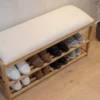 Stilvolle Schuhbank ZEN-BO 80cm natur beige Bambus Regal Sitzbank mit Stauraum