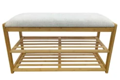 Stilvolle Schuhbank ZEN-BO 80cm natur beige Bambus Regal Sitzbank mit Stauraum