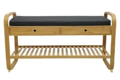 Stilvolle Schuhbank ZEN-BO 100cm natur grau Bambus Regal Sitzbank mit Schubladen