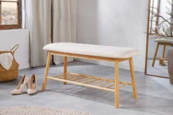 Stilvolle Schuhbank ZEN-BO 90cm natur beige Bambus Regal Sitzbank mit Stauraum