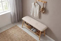 Stilvolle Schuhbank ZEN-BO 90cm natur beige Bambus Regal Sitzbank mit Stauraum