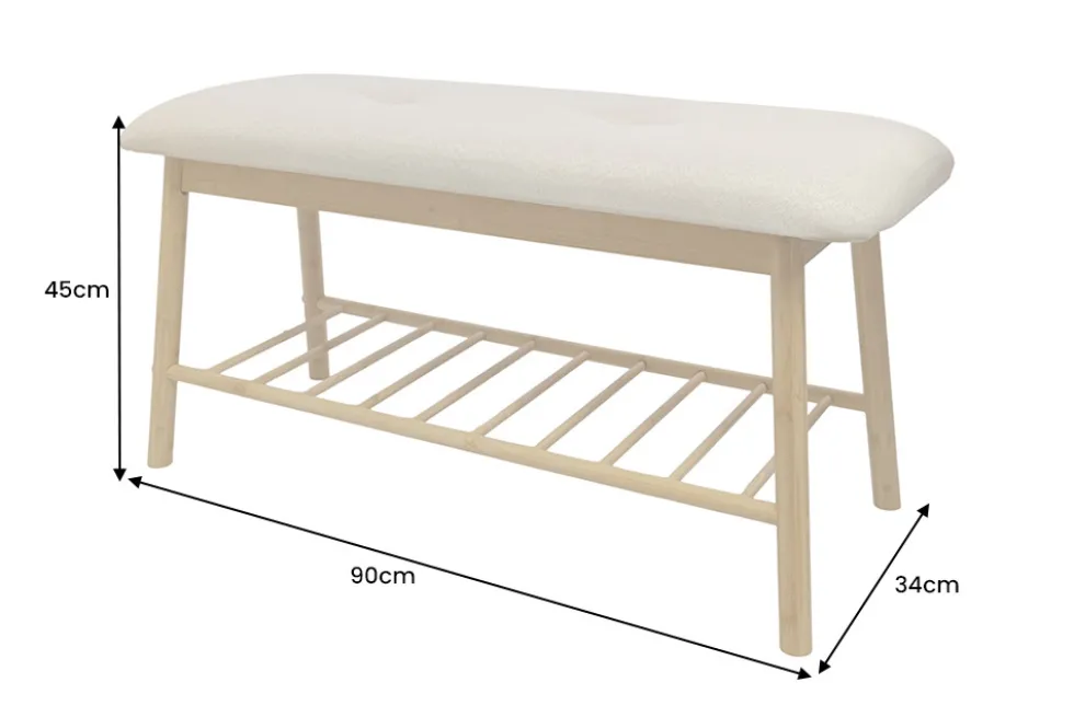 Stilvolle Schuhbank ZEN-BO 90cm natur beige Bambus Regal Sitzbank mit Stauraum