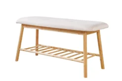 Stilvolle Schuhbank ZEN-BO 90cm natur beige Bambus Regal Sitzbank mit Stauraum
