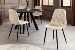 Stilvolles 2er-Set Stühle GLAMM champagner beige Samt schwarze Metallbeine
