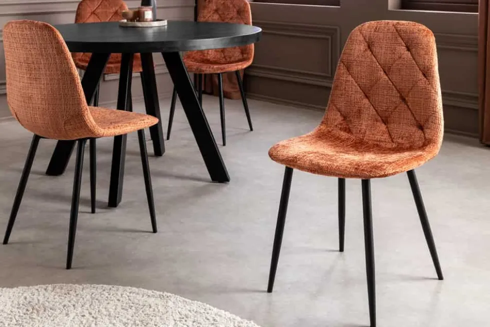 Stilvolles 2er-Set Stühle GLAMM rost braun Chenille Cremona schwarze Metallbeine