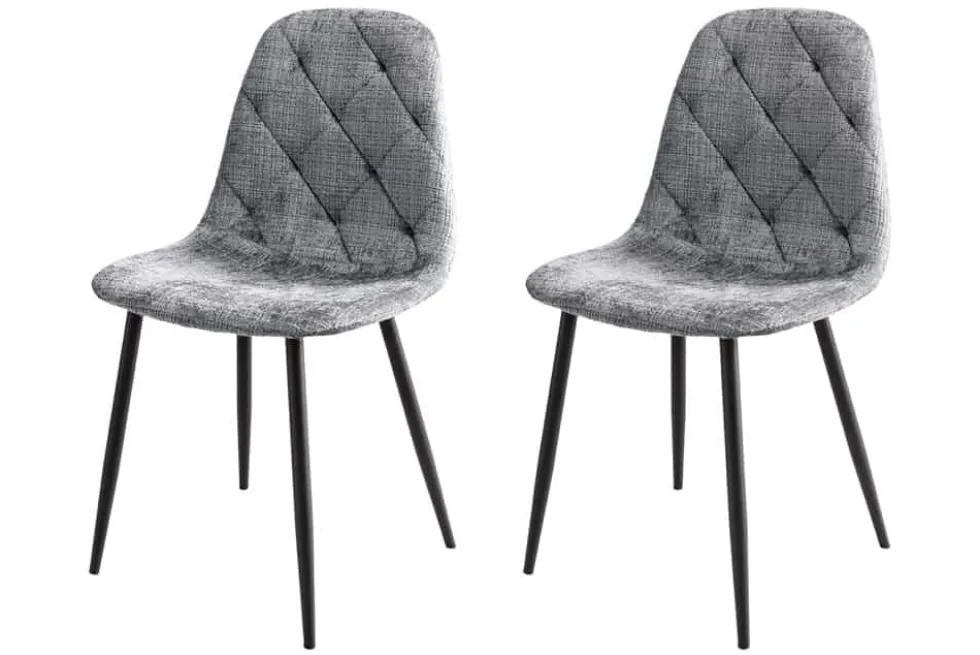 Stilvolles 2er-Set Stühle GLAMM grau Chenille Cremona schwarze Metallbeine
