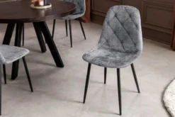Stilvolles 2er-Set Stühle GLAMM grau Chenille Cremona schwarze Metallbeine