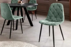 Stilvolles 2er-Set Stühle GLAMM grün Chenille Cremona schwarze Metallbeine