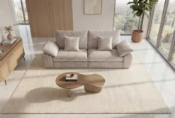Stilvolles Sofa SOHO 225cm beige Chenille 3-Sitzer Couch mit Wellenunterfederung