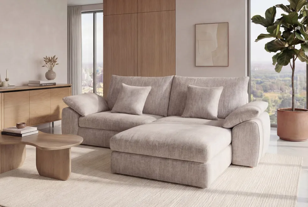 Stilvolles Sofa SOHO 225cm beige Chenille 3-Sitzer Couch mit Wellenunterfederung