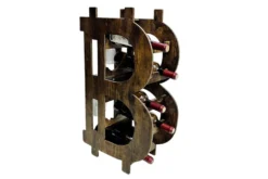 Stilvolles Weinregal BITCOIN 70cm natur Holzregal für 10 Flaschen und 4 Gläser