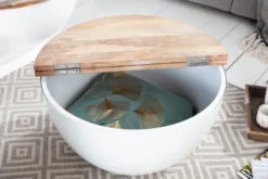 Upcycling Design Couchtisch INDUSTRIAL STORAGE 70cm weiß Mangoholz handmade