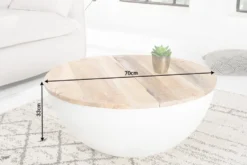 Upcycling Design Couchtisch INDUSTRIAL STORAGE 70cm weiß Mangoholz handmade