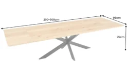 Verlängerbarer Esstisch WILD OAK 200-300cm natur Wildeiche Schweizer Kante Sterngestell