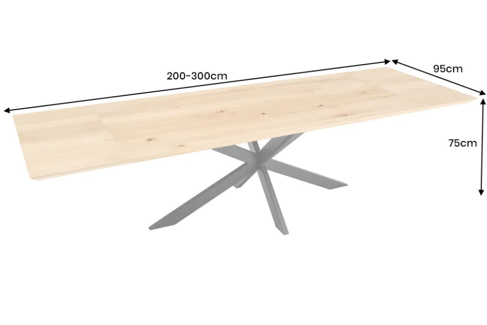 Verlängerbarer Esstisch WILD OAK 200-300cm natur Wildeiche Schweizer Kante Sterngestell