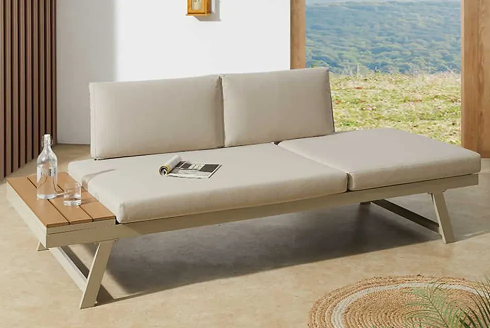 Verstellbare Gartenlounge MODULAR MIAMI 230cm champagner greige Gartensofa oder Gartenliege