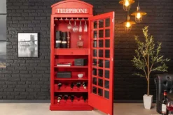Vintage Barschrank TELEPHONE 200cm rot Mangoholz massiv englische Telefonzelle Vitrine