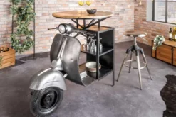 Vintage Bartisch UPCYCLING SCOOTER 120cm silber Mangoholz rund handmade