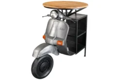 Vintage Bartisch UPCYCLING SCOOTER 120cm silber Mangoholz rund handmade