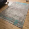 Vintage Baumwoll-Teppich MODERN ART 240x160cm greige türkis verwaschen Used Look