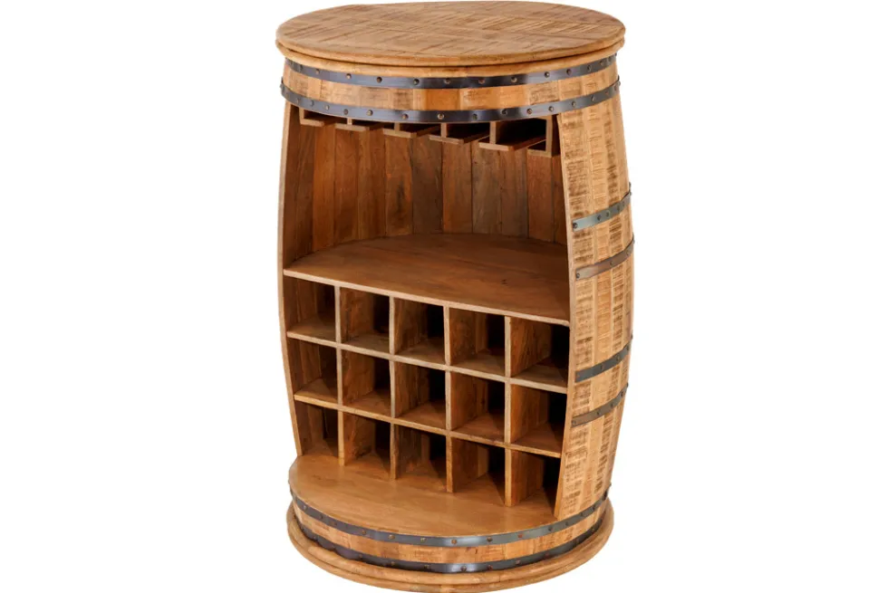 Vintage Weinregal BODEGA 90cm natur Mangoholz Barschrank Fass für 15 Flaschen