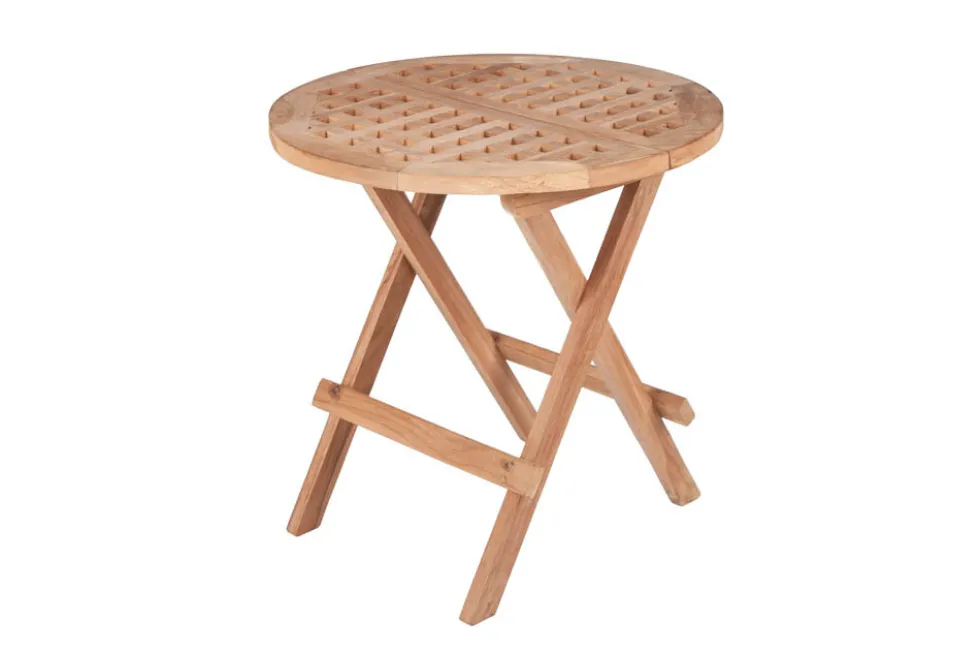 Wetterfester Beistelltisch EMPIRE TEAK 50cm Massivholz rund klappbar Outdoor Gartentisch