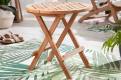 Wetterfester Beistelltisch EMPIRE TEAK 50cm Massivholz rund klappbar Outdoor Gartentisch