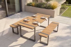 Wetterfester Gartentisch TAMPA LOUNGE 125cm grau natur Aluminium Metall Holz-Design Outdoor