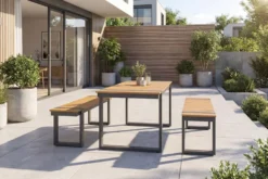 Wetterfester Gartentisch TAMPA LOUNGE 125cm grau natur Aluminium Metall Holz-Design Outdoor