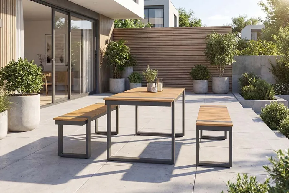 Wetterfester Gartentisch TAMPA LOUNGE 125cm grau natur Aluminium Metall Holz-Design Outdoor