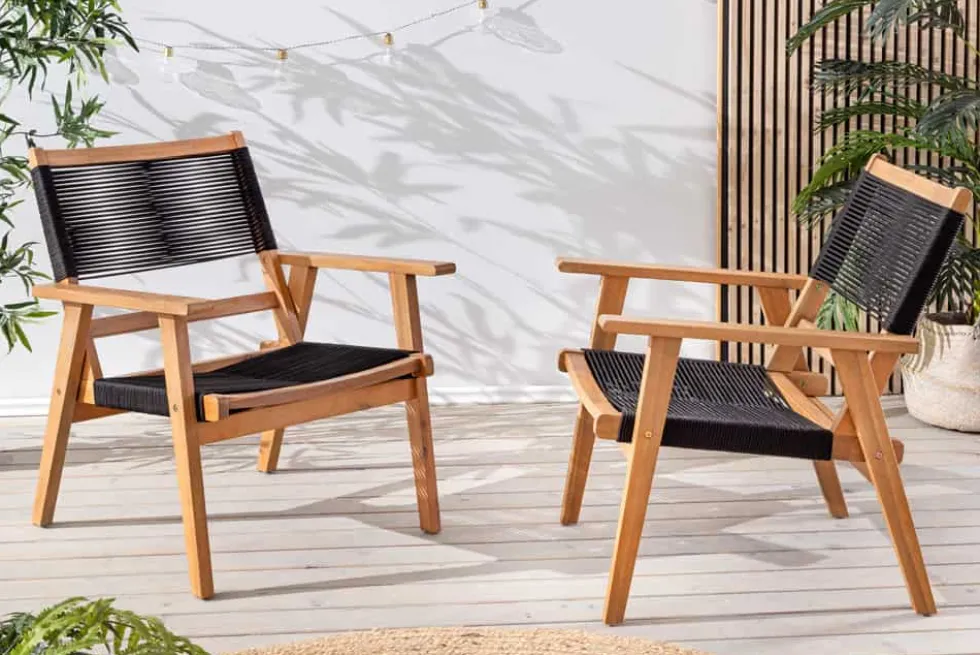 Wetterfestes 2er Set Gartenstuhl BALI ROPE natur anthrazit Akazienholz Loungesessel