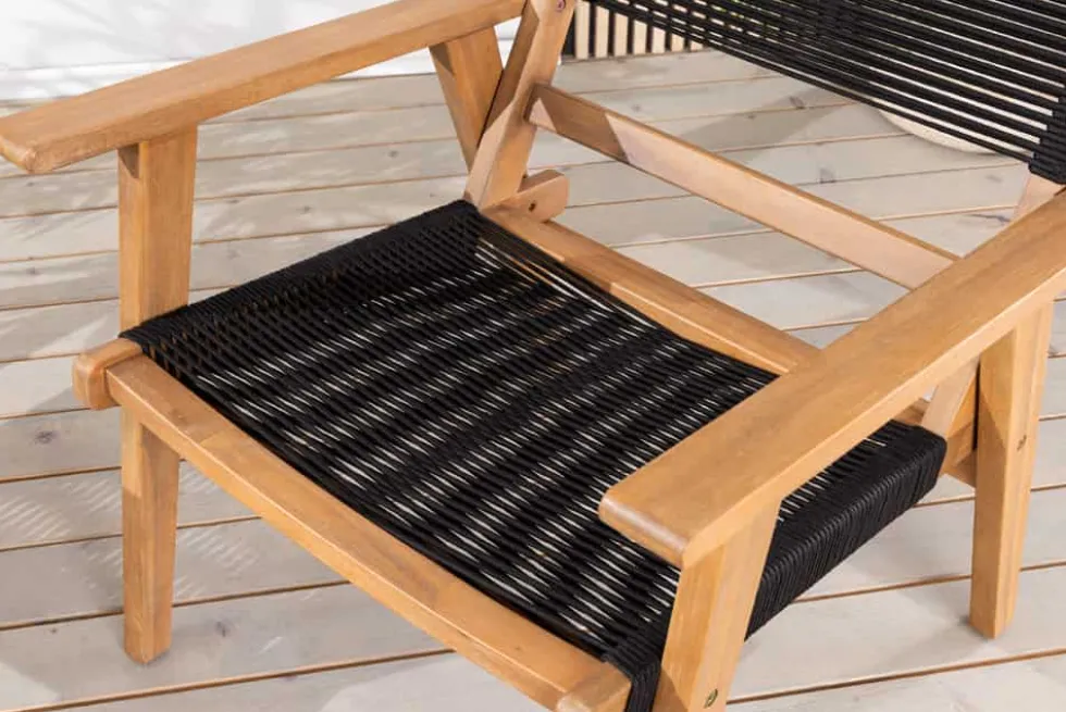 Wetterfestes 2er Set Gartenstuhl BALI ROPE natur anthrazit Akazienholz Loungesessel