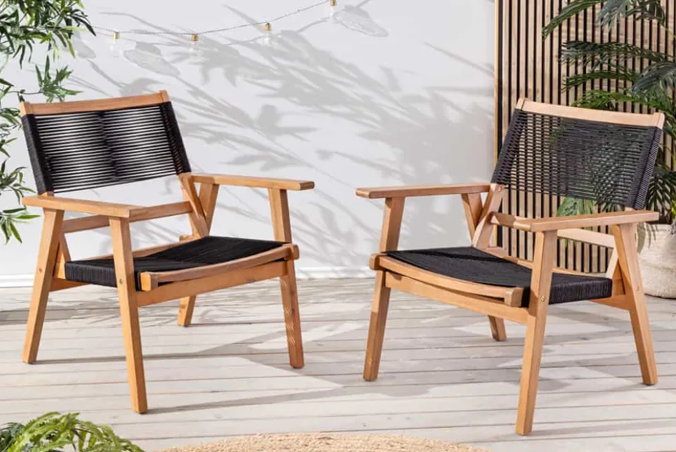 Wetterfestes 2er Set Gartenstuhl BALI ROPE natur anthrazit Akazienholz Loungesessel