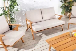 Wetterfestes Gartenlounge-Set COMFORT LINE natur beige Akazie 4-teilig inkl. Tisch