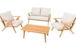 Wetterfestes Gartenlounge-Set COMFORT LINE natur beige Akazie 4-teilig inkl. Tisch