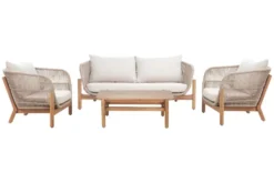 Wetterfestes Gartenlounge Set ROPE natur beige Akazienholz Aluminium inkl. Tisch Sitzpolster