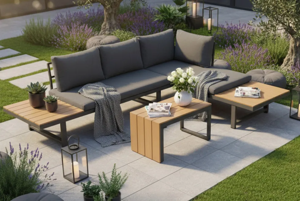 Wetterfestes Gartenmöbel Set IBIZA MODULAR LOUNGE 250cm anthrazit Aluminium inkl. Sitzpolster