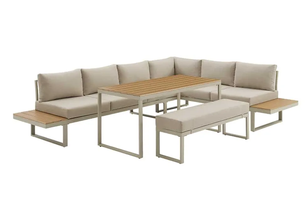 Wetterfestes Gartenmöbel Set IBIZA GRAND 280cm greige Aluminium inkl. Sitzpolster