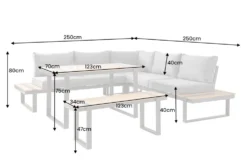 Wetterfestes Gartenmöbel Set TAMPA LOUNGE 250cm grau Aluminium inkl. Sitzbank Tisch Kissen